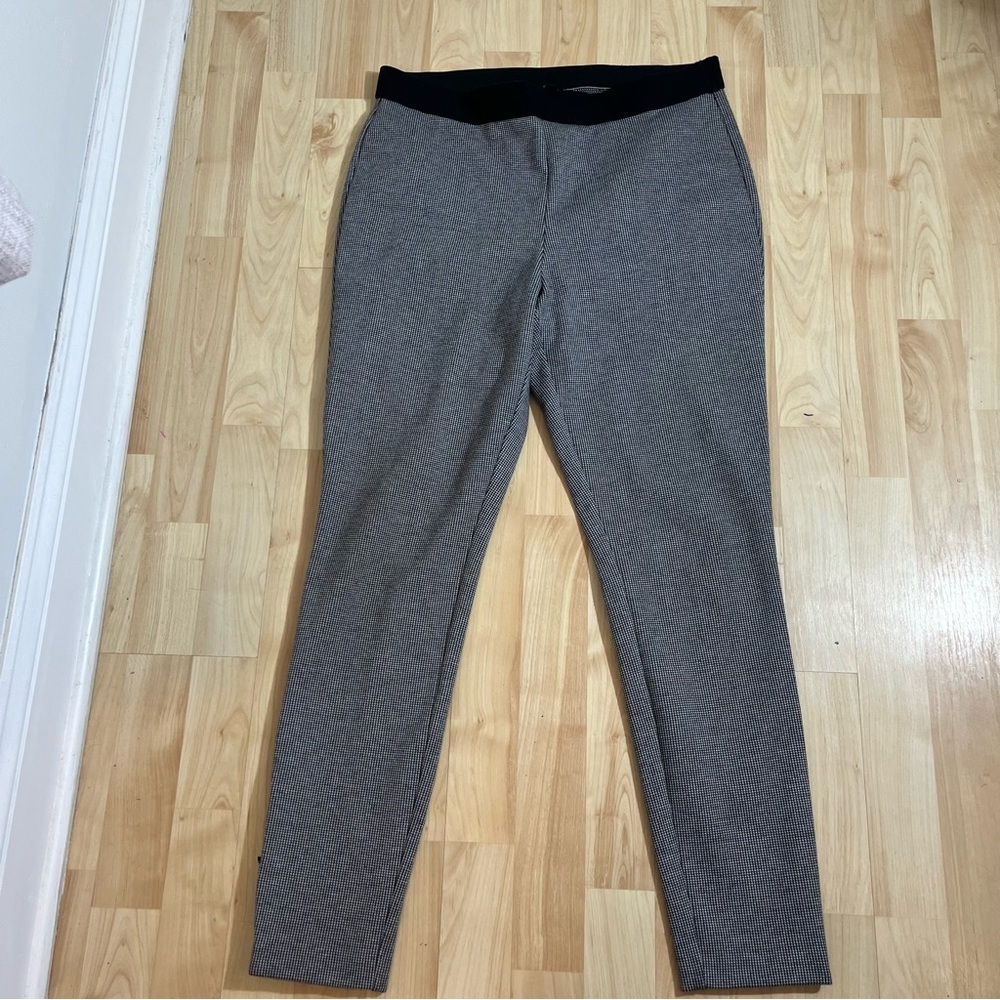 Talbots Pants Womens 10 Black White Plaid Ankle Pants Elastic Waistband Stretch